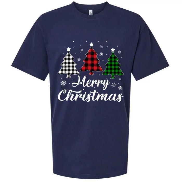 Merry Christmas Tree Xmas Buffalo Plaid Red White Green Sueded Cloud Jersey T-Shirt