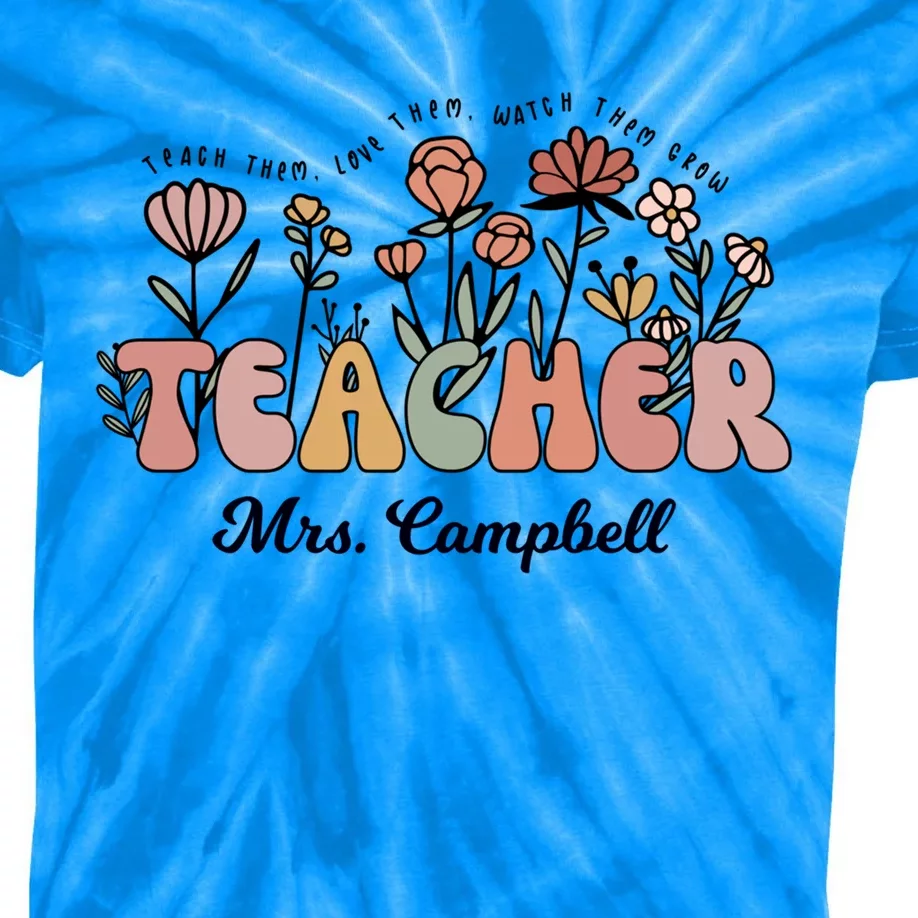 Mrs Campbell Teacher Wildflower Back To School Gift Kids Tie-Dye T-Shirt