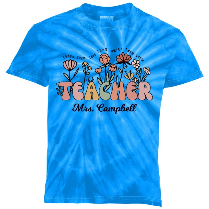 Mrs Campbell Teacher Wildflower Back To School Gift Kids Tie-Dye T-Shirt