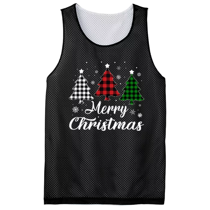 Merry Christmas Tree Xmas Buffalo Plaid Red White Green Mesh Reversible Basketball Jersey Tank