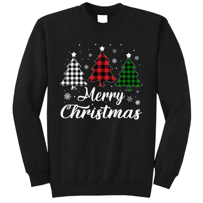 Merry Christmas Tree Xmas Buffalo Plaid Red White Green Tall Sweatshirt