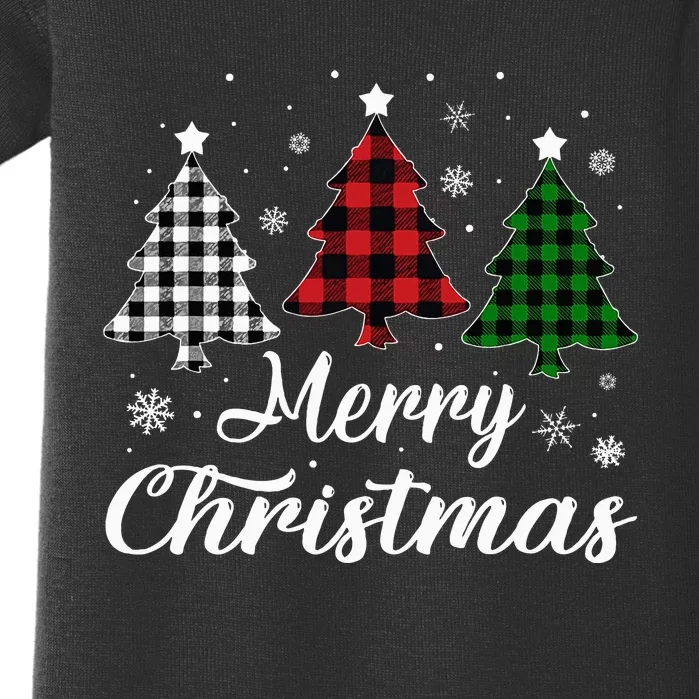 Merry Christmas Tree Xmas Buffalo Plaid Red White Green Baby Bodysuit