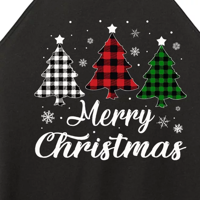 Merry Christmas Tree Xmas Buffalo Plaid Red White Green Women’s Perfect Tri Rocker Tank