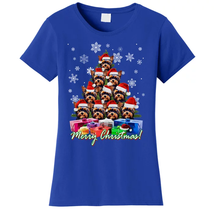 Merry Christmas Tree Yorkie Lovers Yorkshire Terrier Xmas Gift Women's T-Shirt