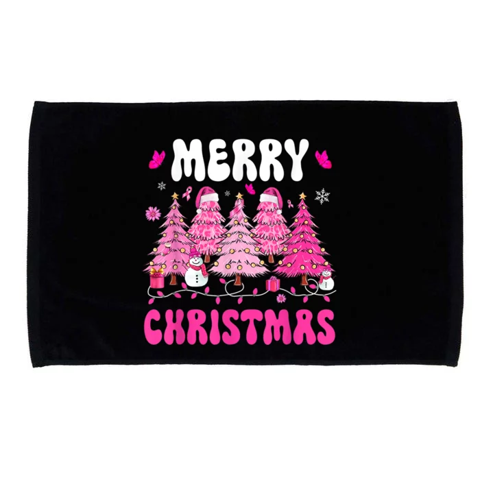 Merry Christmas Trees Pink Leopard Buffalo Plaid Microfiber Hand Towel