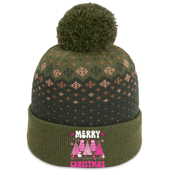 Merry Christmas Trees Pink Leopard Buffalo Plaid The Baniff Cuffed Pom Beanie