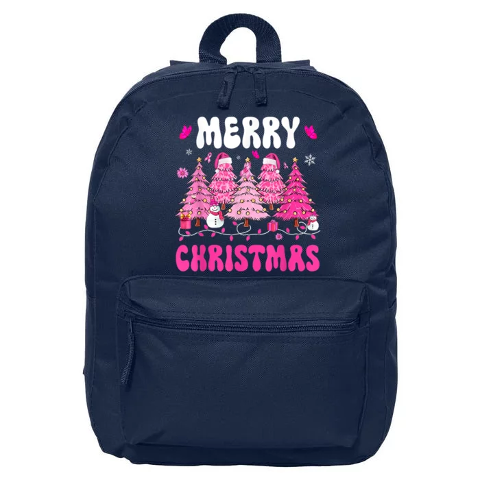 Merry Christmas Trees Pink Leopard Buffalo Plaid 16 in Basic Backpack