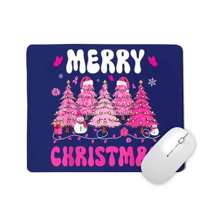 Merry Christmas Trees Pink Leopard Buffalo Plaid Mousepad