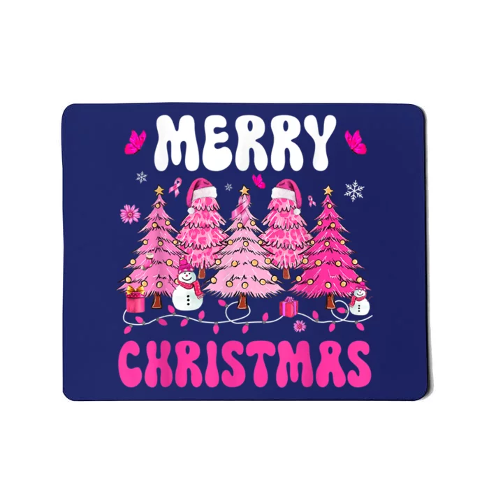 Merry Christmas Trees Pink Leopard Buffalo Plaid Mousepad