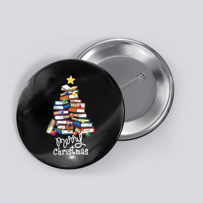 Merry Christmas Tree Love Reading Books Librarian Nerd Button