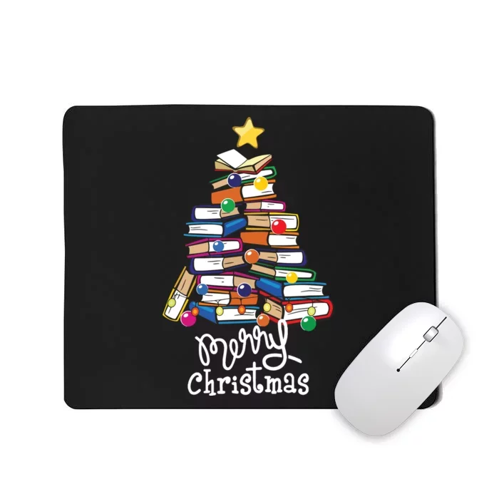 Merry Christmas Tree Love Reading Books Librarian Nerd Mousepad