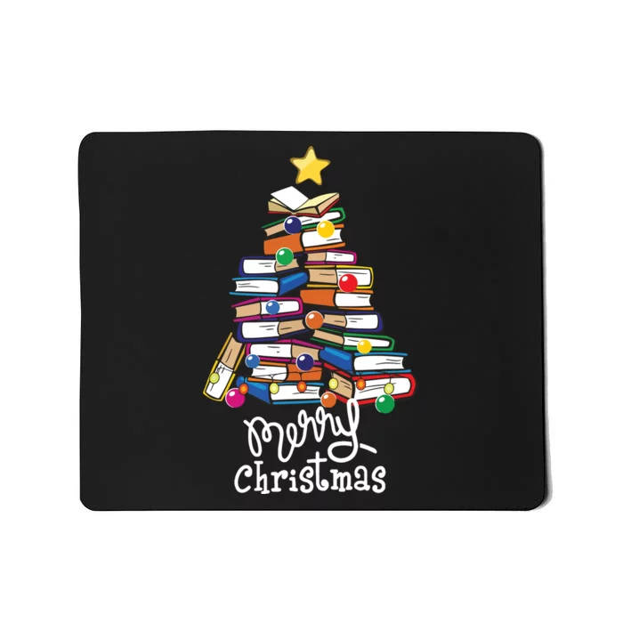 Merry Christmas Tree Love Reading Books Librarian Nerd Mousepad