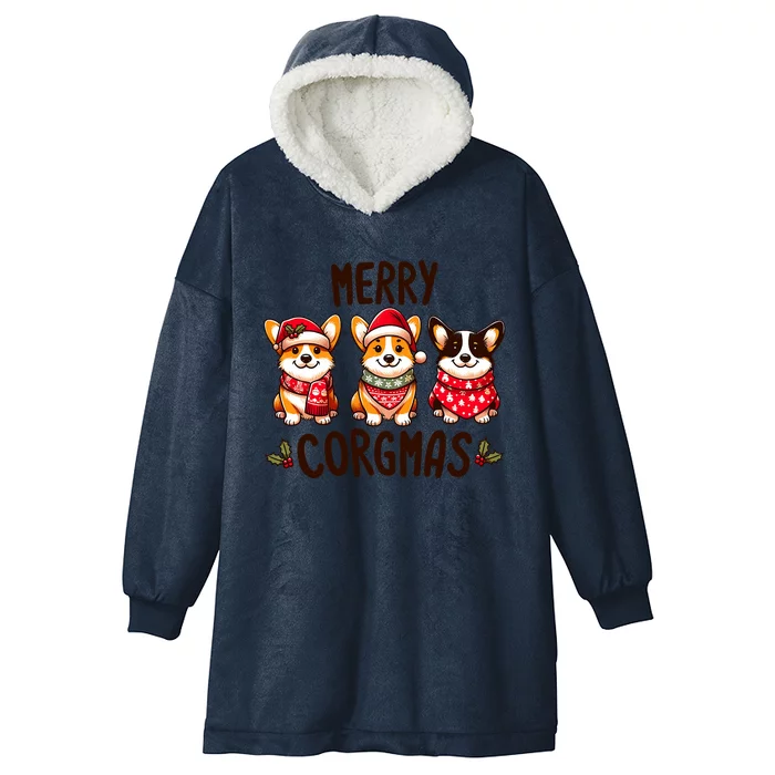 Merry Corgmas Tree Corgi Lovers Christmas Fairy Lit Hooded Wearable Blanket