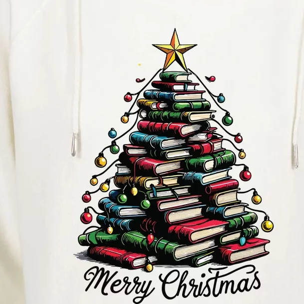 Merry Christmas Tree Love Reading Books Librarian Women Womens Funnel Neck Pullover Hood