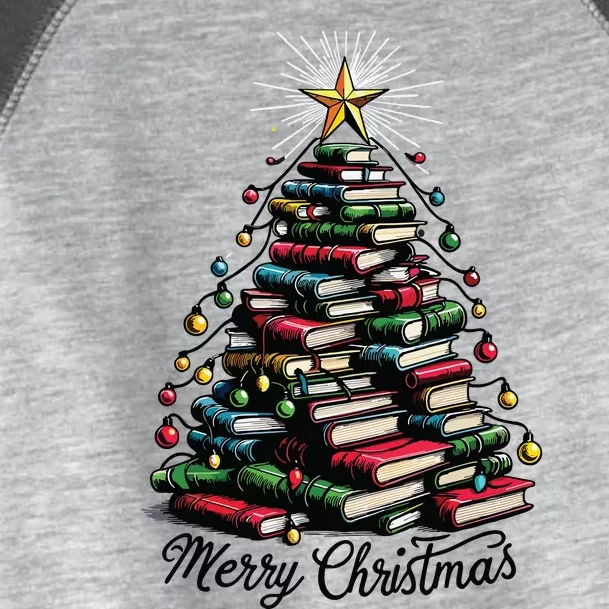 Merry Christmas Tree Love Reading Books Librarian Women Toddler Fine Jersey T-Shirt