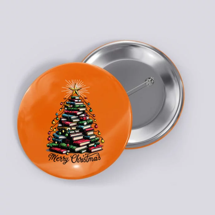 Merry Christmas Tree Love Reading Books Librarian Women Button