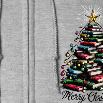 Merry Christmas Tree Love Reading Books Librarian Women Full Zip Hoodie