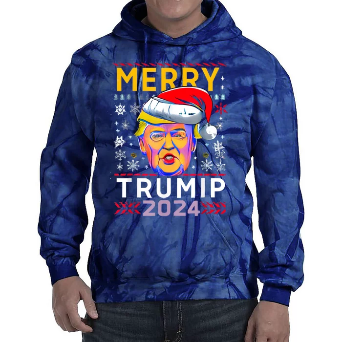 Merry Christmas Trump 2024 Mugshot Ugly Funny Pro Trump Tie Dye Hoodie