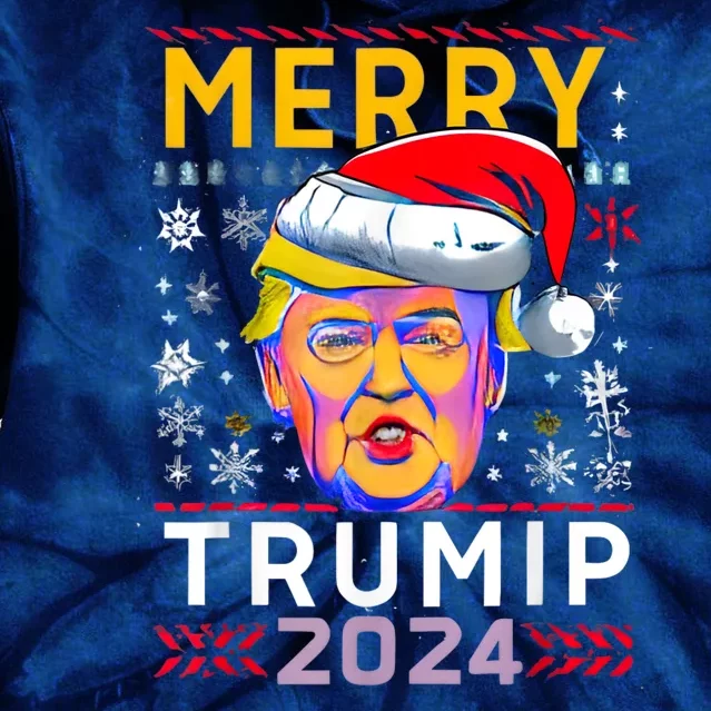 Merry Christmas Trump 2024 Mugshot Ugly Funny Pro Trump Tie Dye Hoodie