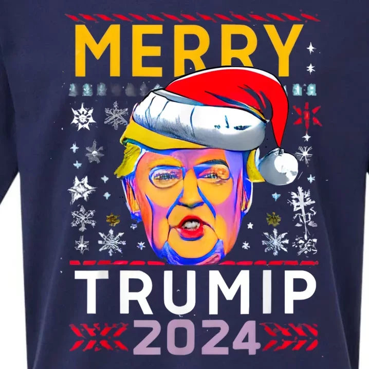 Merry Christmas Trump 2024 Mugshot Ugly Funny Pro Trump Sueded Cloud Jersey T-Shirt