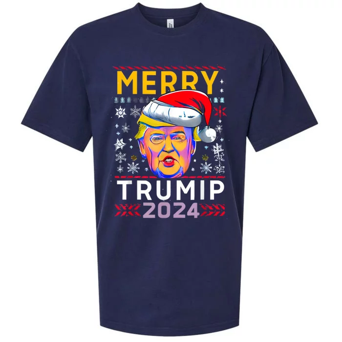 Merry Christmas Trump 2024 Mugshot Ugly Funny Pro Trump Sueded Cloud Jersey T-Shirt