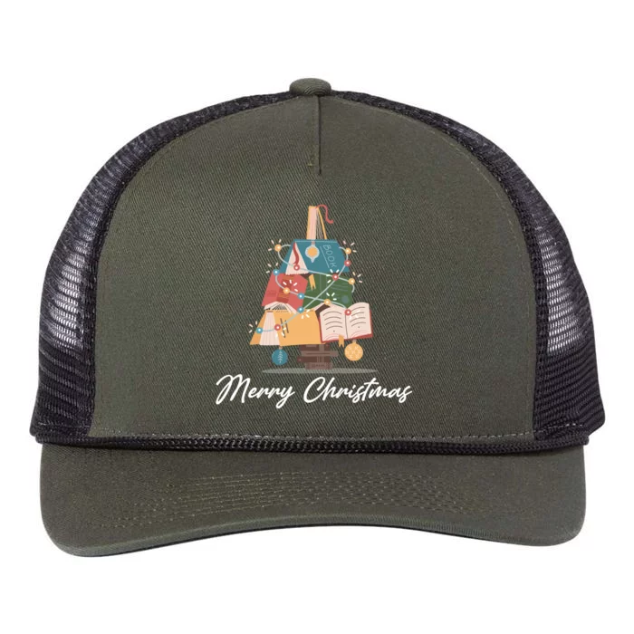 Merry Christmas Tree Of Books Librarian Reading Nerd Meaningful Gift Retro Rope Trucker Hat Cap