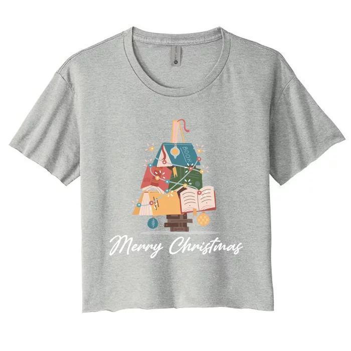 Merry Christmas Tree Of Books Librarian Reading Nerd Meaningful Gift Women's Crop Top Tee