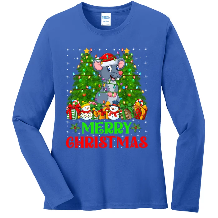 Mouse Christmas Tree Lights Matching Family Santa Rat Xmas Funny Gift Ladies Long Sleeve Shirt