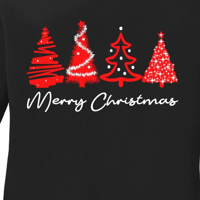 Merry Chirstmas Tree Ladies Long Sleeve Shirt