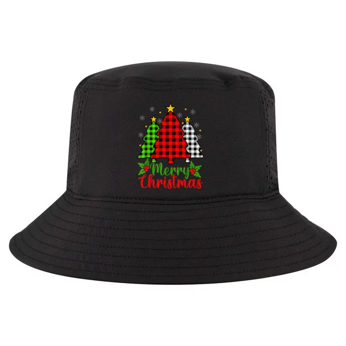 Merry Christmas Tree Buffalo Plaid Red White Green Cute Xmas Cool Comfort Performance Bucket Hat