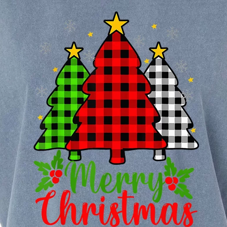 Merry Christmas Tree Buffalo Plaid Red White Green Cute Xmas Garment-Dyed Women's Muscle Tee