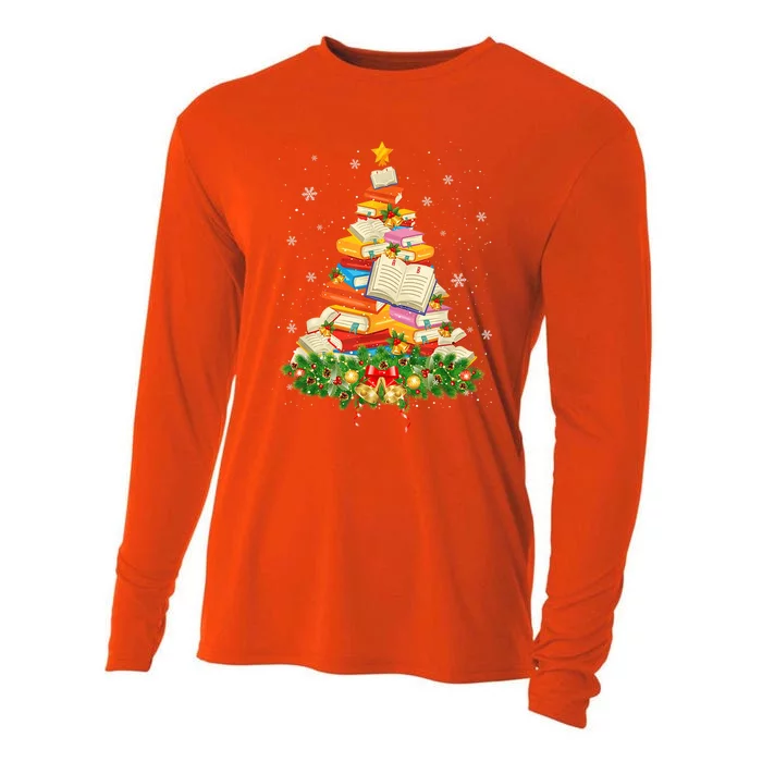 Merry Christmas Tree Reading Books Librarian Xmas Lighting Gift Cooling Performance Long Sleeve Crew