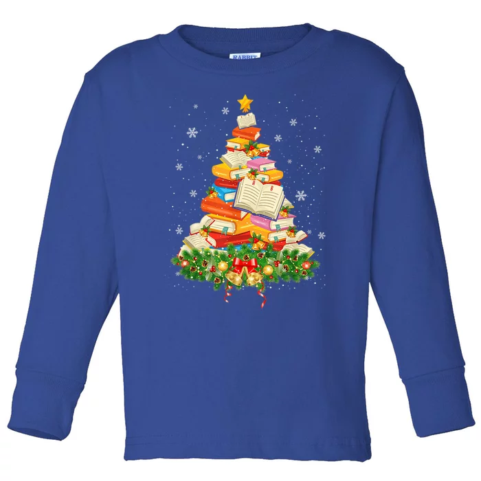 Merry Christmas Tree Reading Books Librarian Xmas Lighting Gift Toddler Long Sleeve Shirt