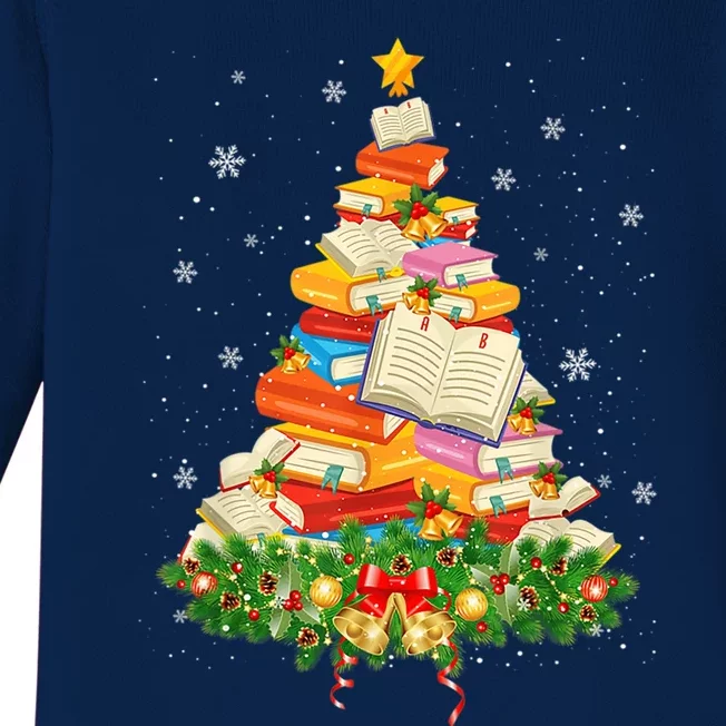 Merry Christmas Tree Reading Books Librarian Xmas Lighting Gift Baby Long Sleeve Bodysuit