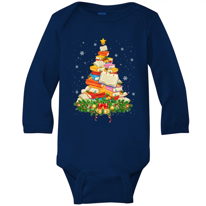 Merry Christmas Tree Reading Books Librarian Xmas Lighting Gift Baby Long Sleeve Bodysuit