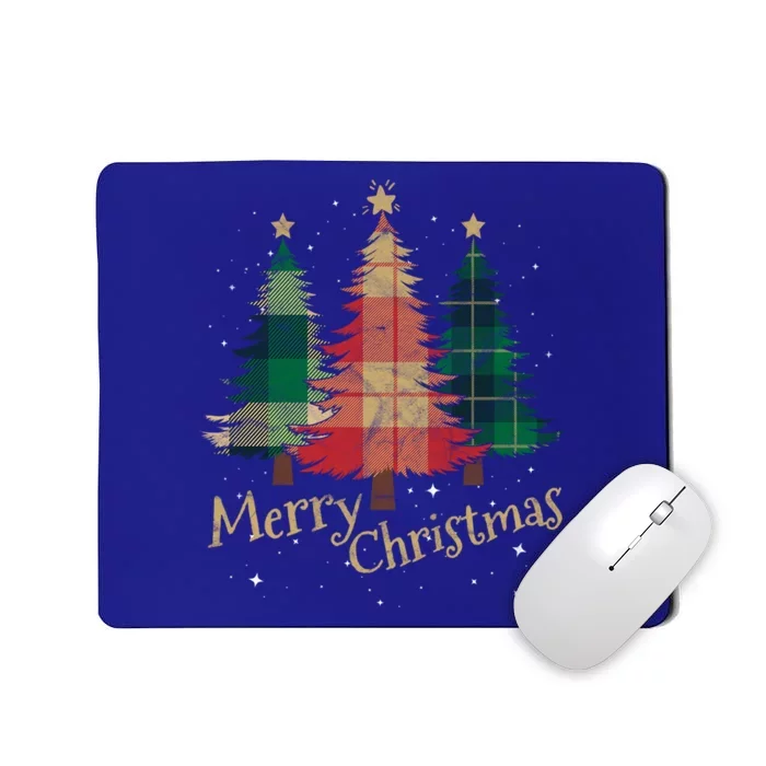 Merry Christmas Trees With Red Green Plaid Gift Family Xmas Funny Gift Mousepad