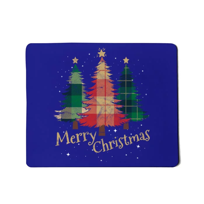 Merry Christmas Trees With Red Green Plaid Gift Family Xmas Funny Gift Mousepad