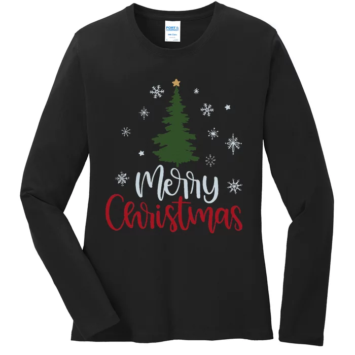 Merry Christmas Tree Christmas Ladies Long Sleeve Shirt