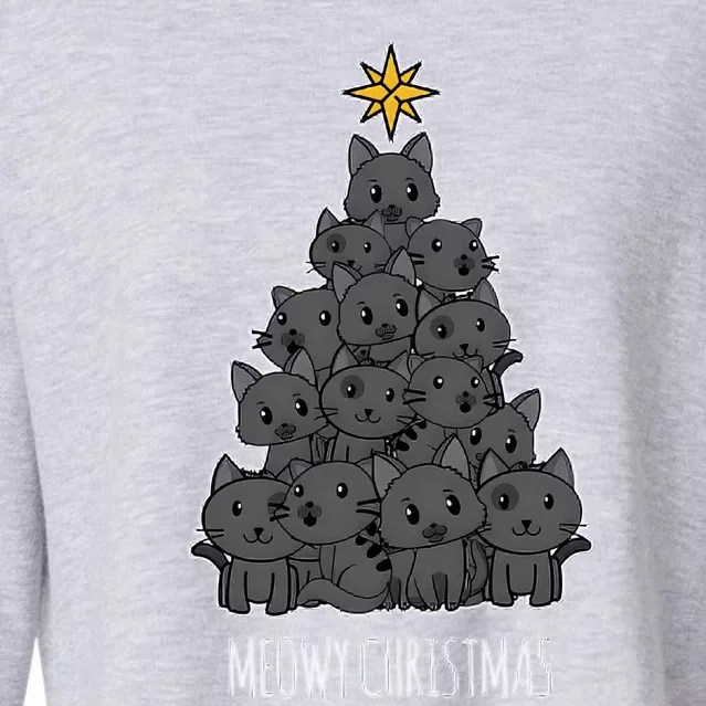 Meowy Christmas Tree Cropped Pullover Crew