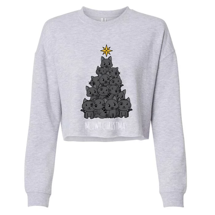 Meowy Christmas Tree Cropped Pullover Crew