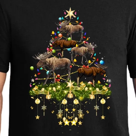 Mooses Christmas Tree Lights Holiday Moose Lover Cute Gift Pajama Set