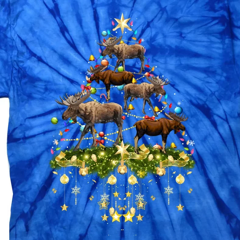 Mooses Christmas Tree Lights Holiday Moose Lover Cute Gift Tie-Dye T-Shirt