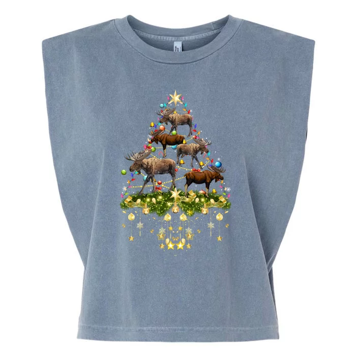 Mooses Christmas Tree Lights Holiday Moose Lover Cute Gift Garment-Dyed Women's Muscle Tee