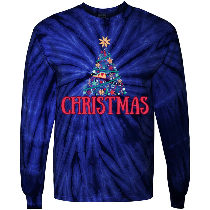 Merry Christmas Tree Christmas Santa Elf Tie-Dye Long Sleeve Shirt