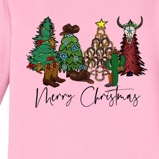 Merry Christmas Trees Western Cowboy Buffalo Baby Long Sleeve Bodysuit