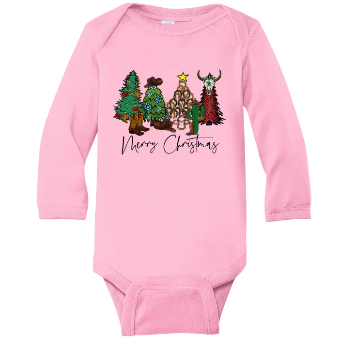 Merry Christmas Trees Western Cowboy Buffalo Baby Long Sleeve Bodysuit