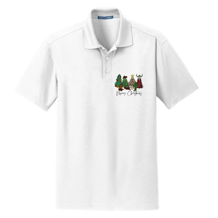 Merry Christmas Trees Western Cowboy Buffalo Dry Zone Grid Performance Polo