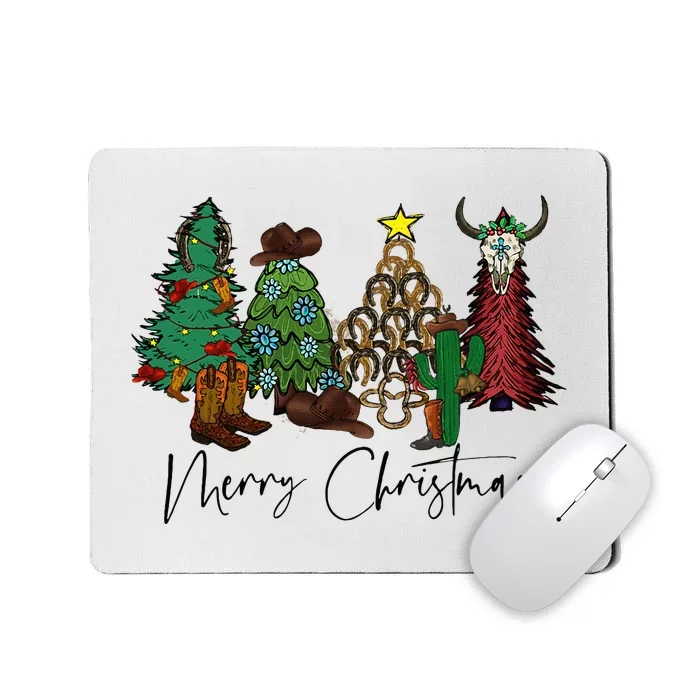 Merry Christmas Trees Western Cowboy Buffalo Mousepad