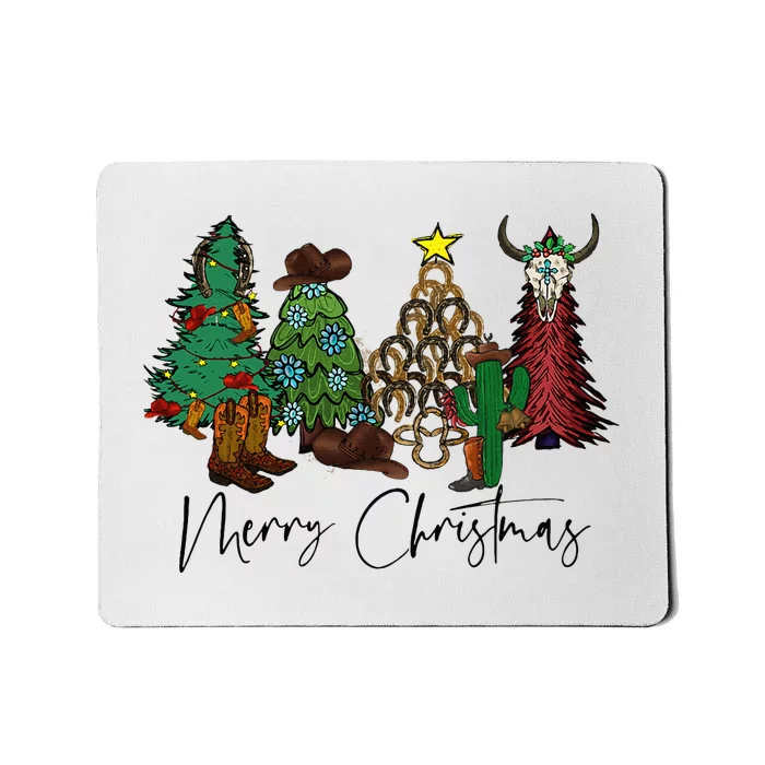 Merry Christmas Trees Western Cowboy Buffalo Mousepad