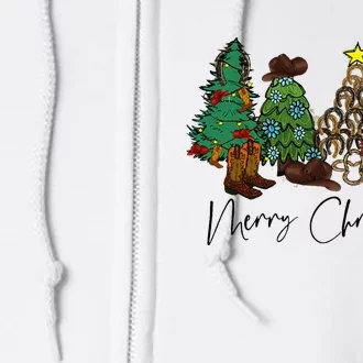 Merry Christmas Trees Western Cowboy Buffalo Full Zip Hoodie